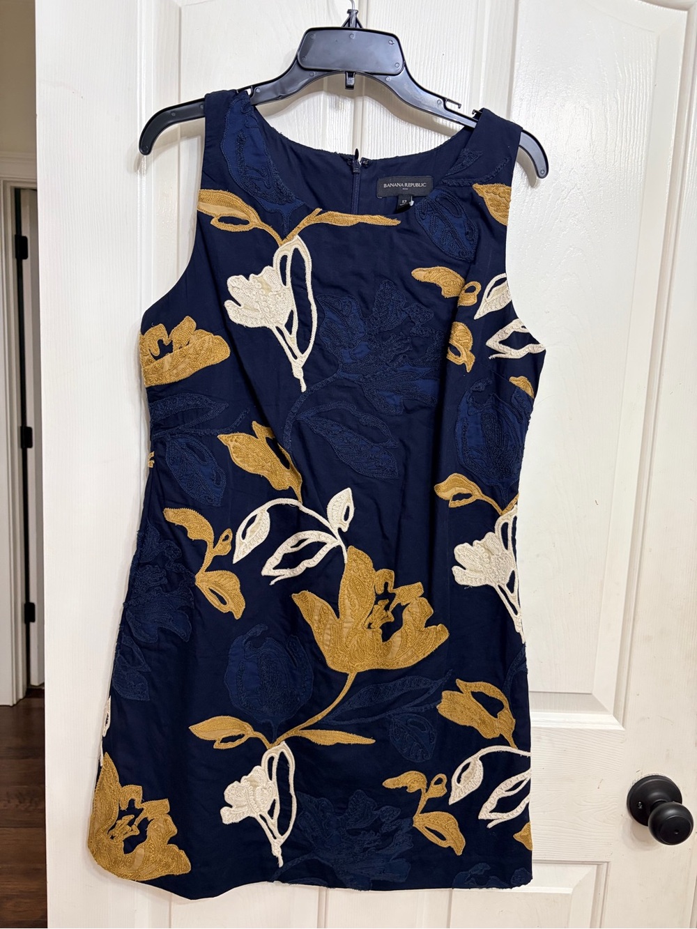 Banana Republic Navy Floral Mini Dress with Gold and Cream Embroidery